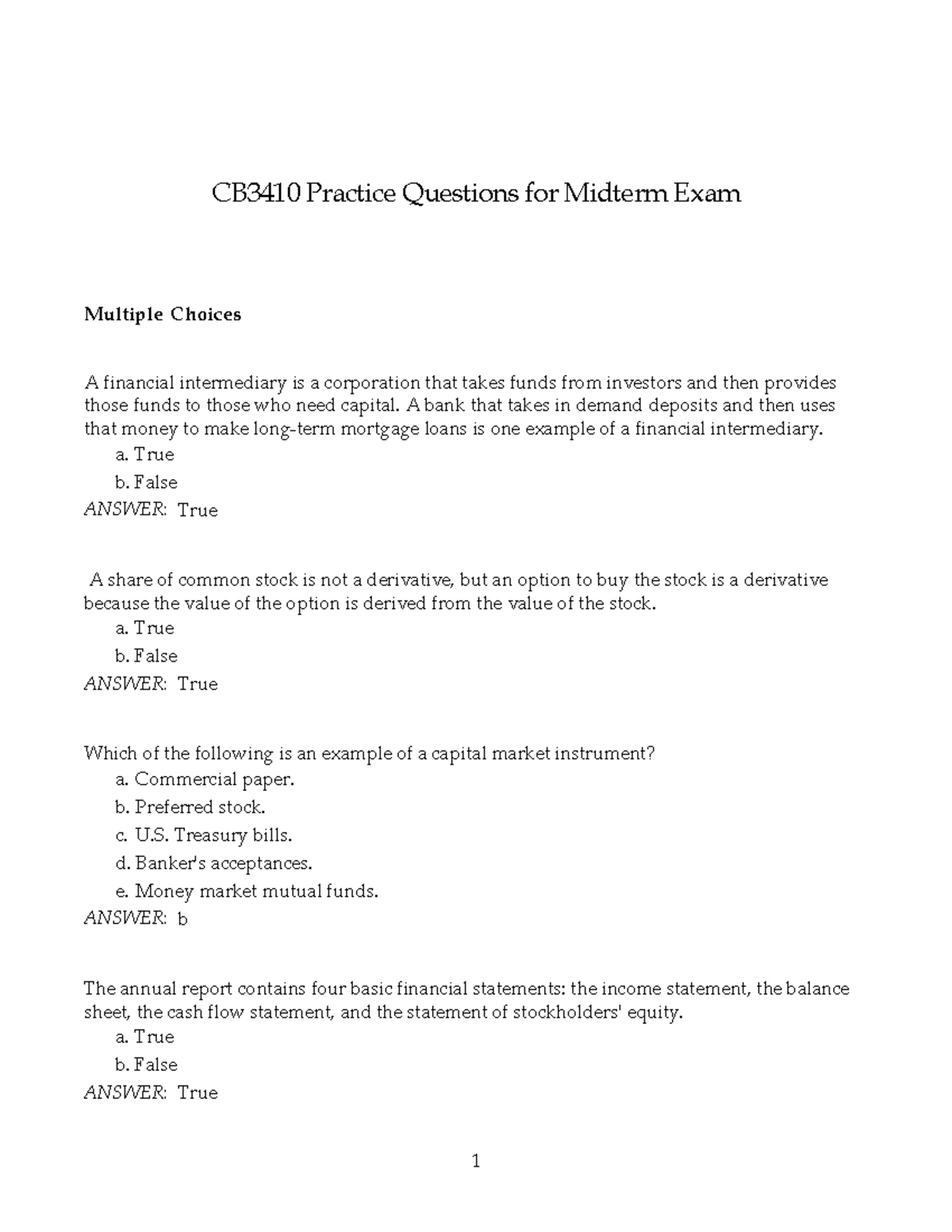 CB3410 Midterm Exam Practice Questions & Answers - Studocu
