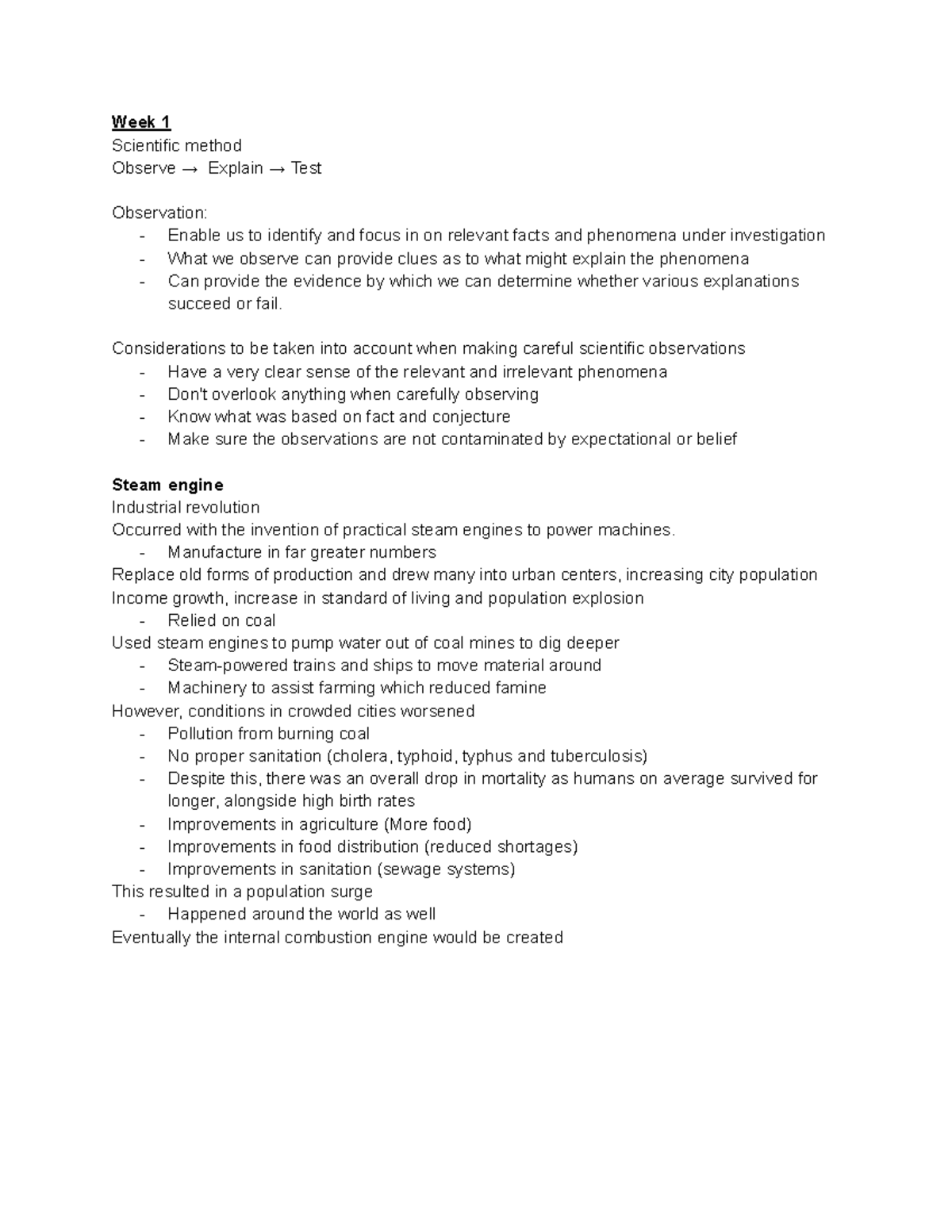 HSI1000 - Notes for all lectures - Week 1 Scientific method Observe → ...