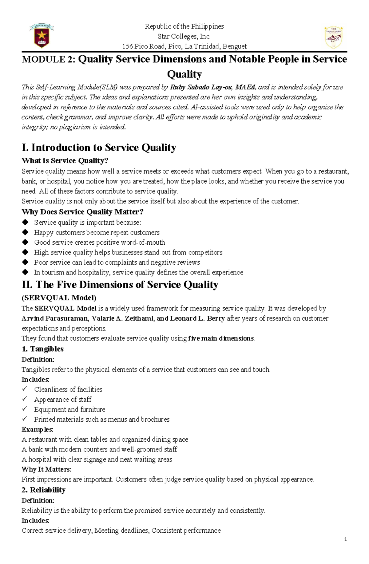 Module 2: Quality Service Dimensions in SLM - Notable Insights - Studocu