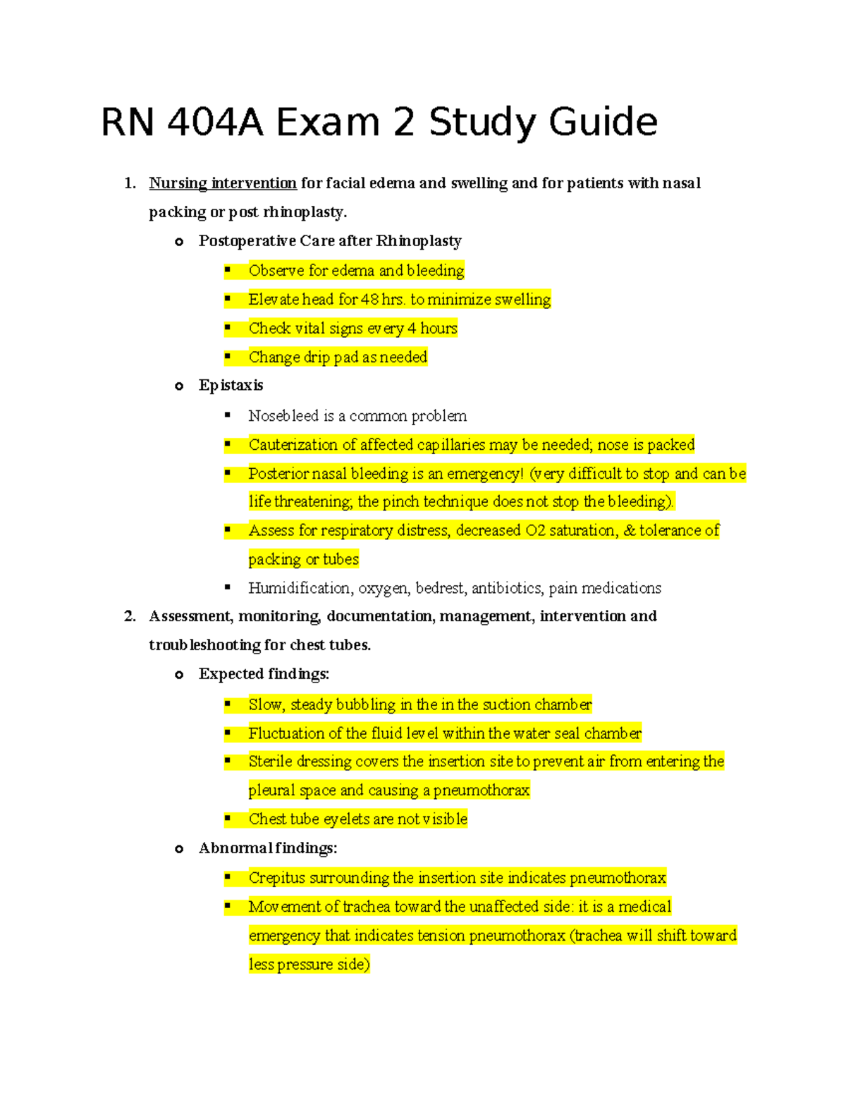 RN 404A Exam 2 Comprehensive Study Tips & Guidelines - Studocu