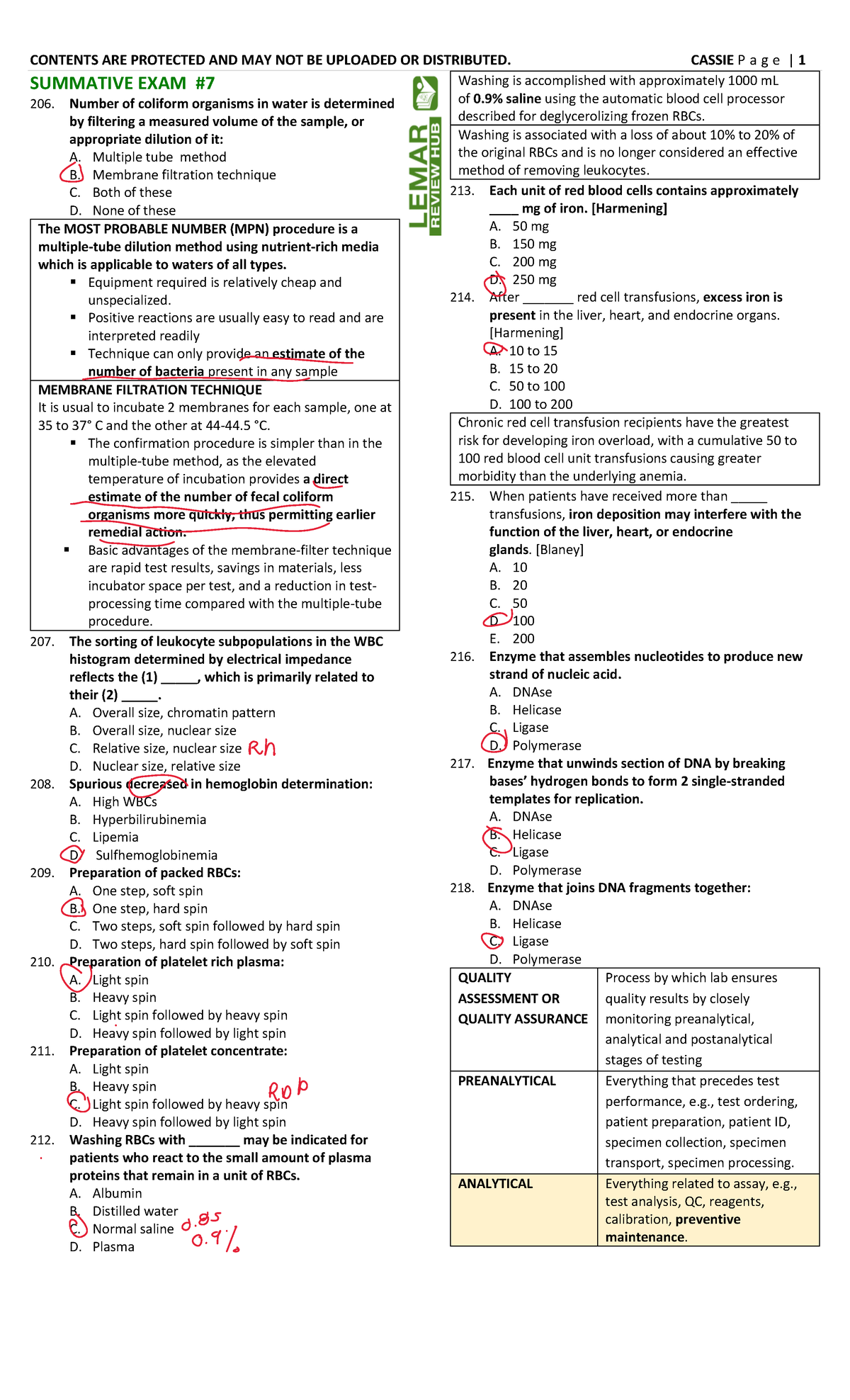 Summative Exam Notes for P 7M: Blood Cell Processing and Analysis - Studocu