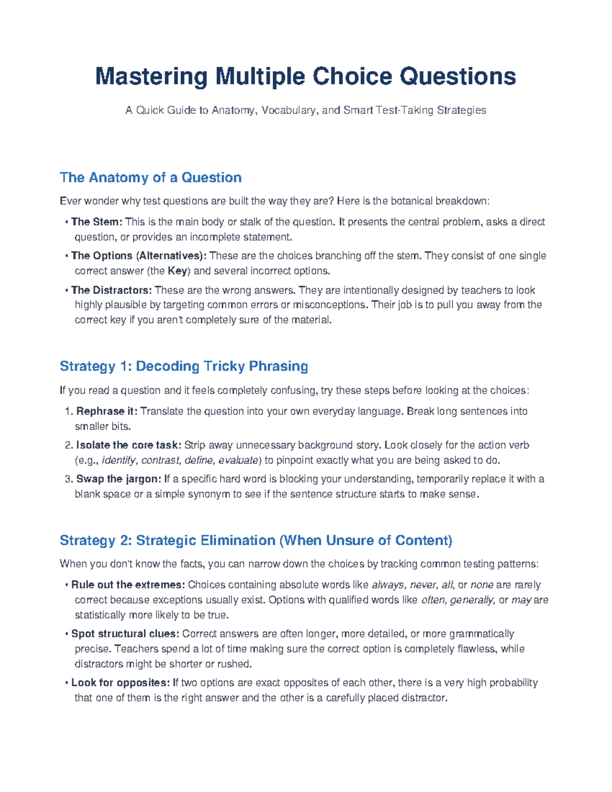 Mastering MCQs: A Quick Guide to Anatomy & Strategies - Studocu