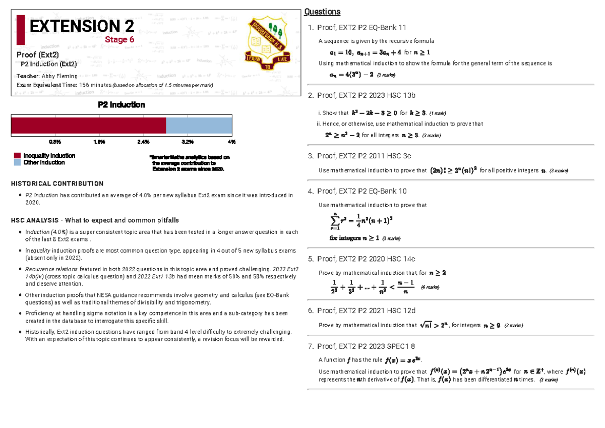 Mathematical Induction Proofs and Strategies for EXT2 Exam Preparation ...