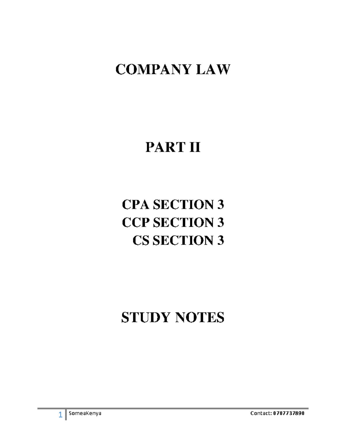 NEW Company LAW - COMPANY LAW PART II CPA SECTION 3 CCP SECTION 3 CS ...