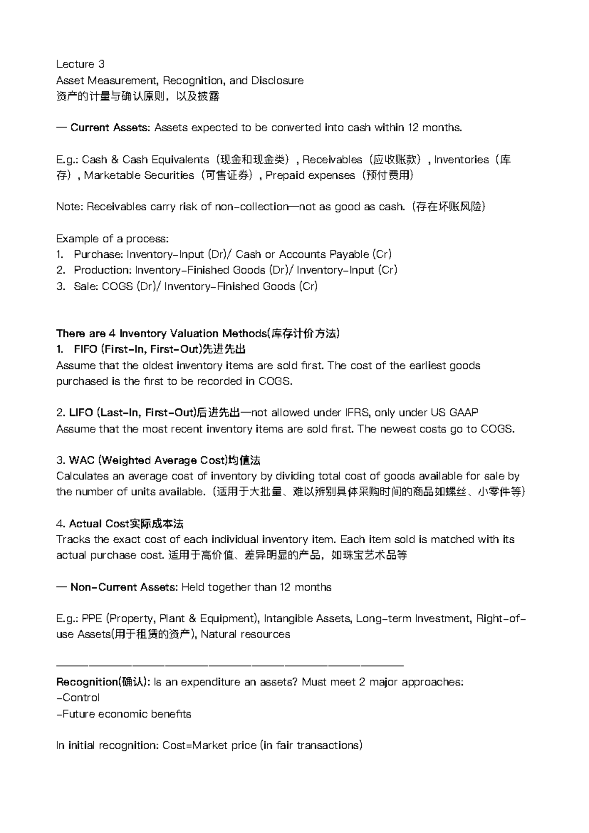 ARA Lecture 3: Asset Measurement, Recognition & Disclosure Notes - Studocu