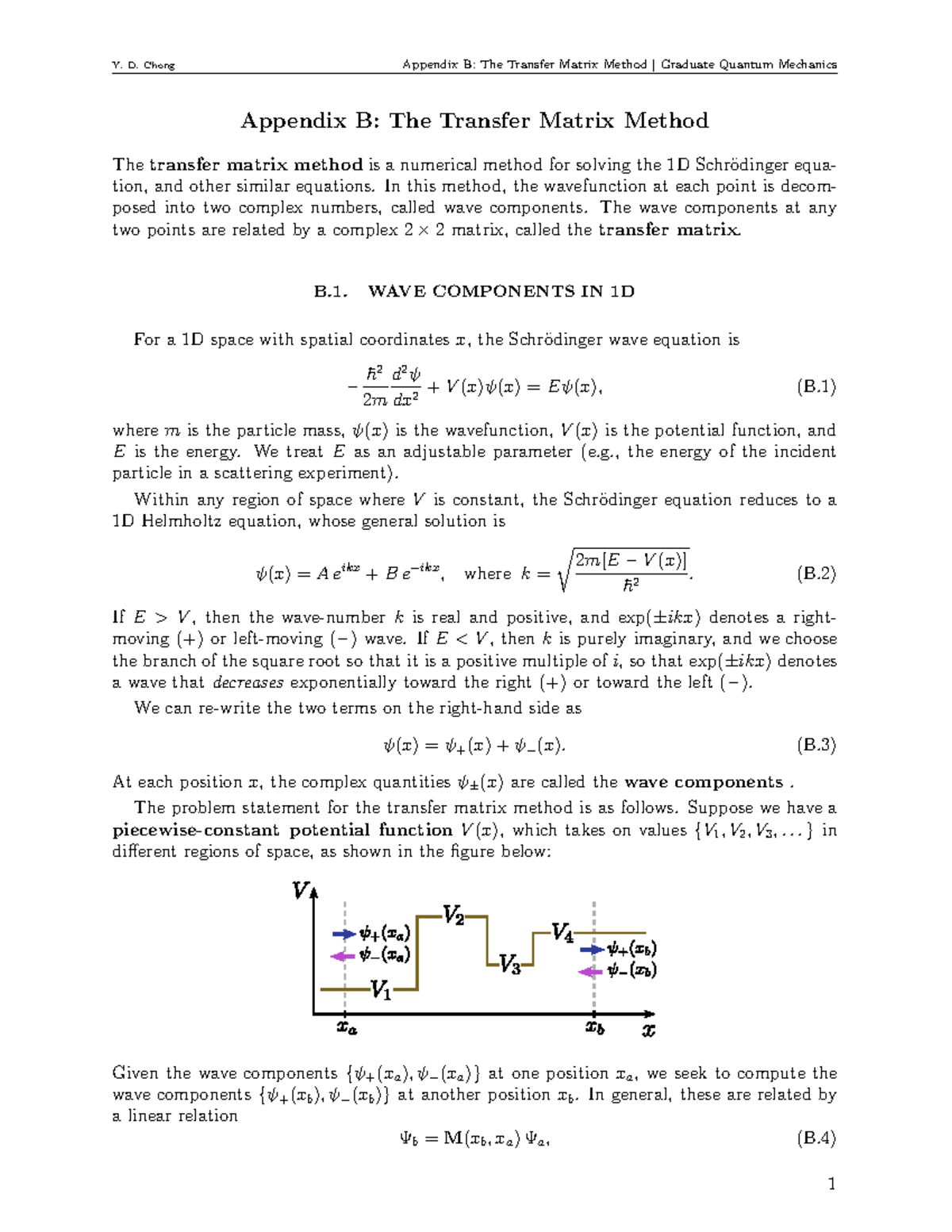 PH7024 Appendix B: Transfer Matrix Method in Quantum Mechanics - Studocu
