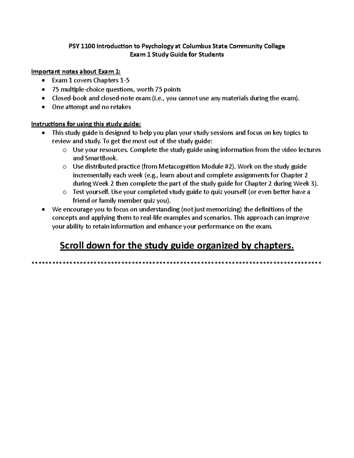 PSY 1100 Exam 1 Study Guide for Psychology SP25 - Studocu