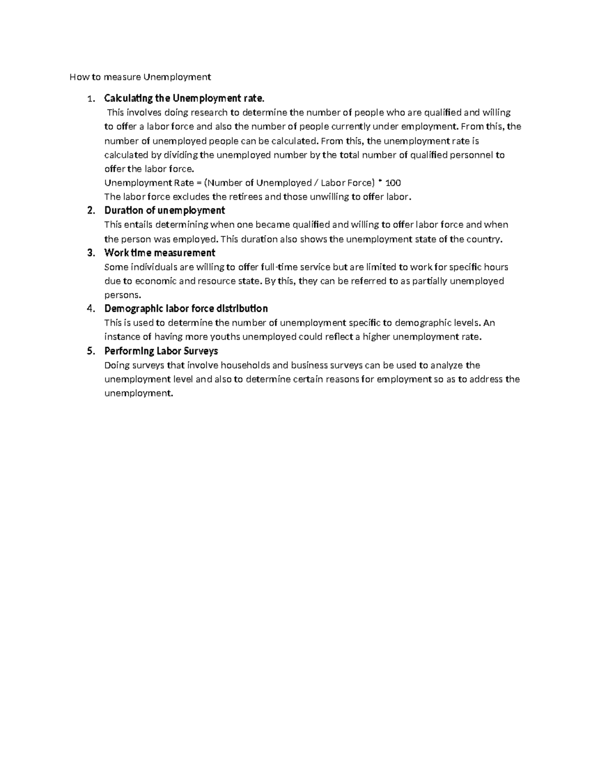 Measuring Unemployment: Methods and Analysis Techniques - Studocu
