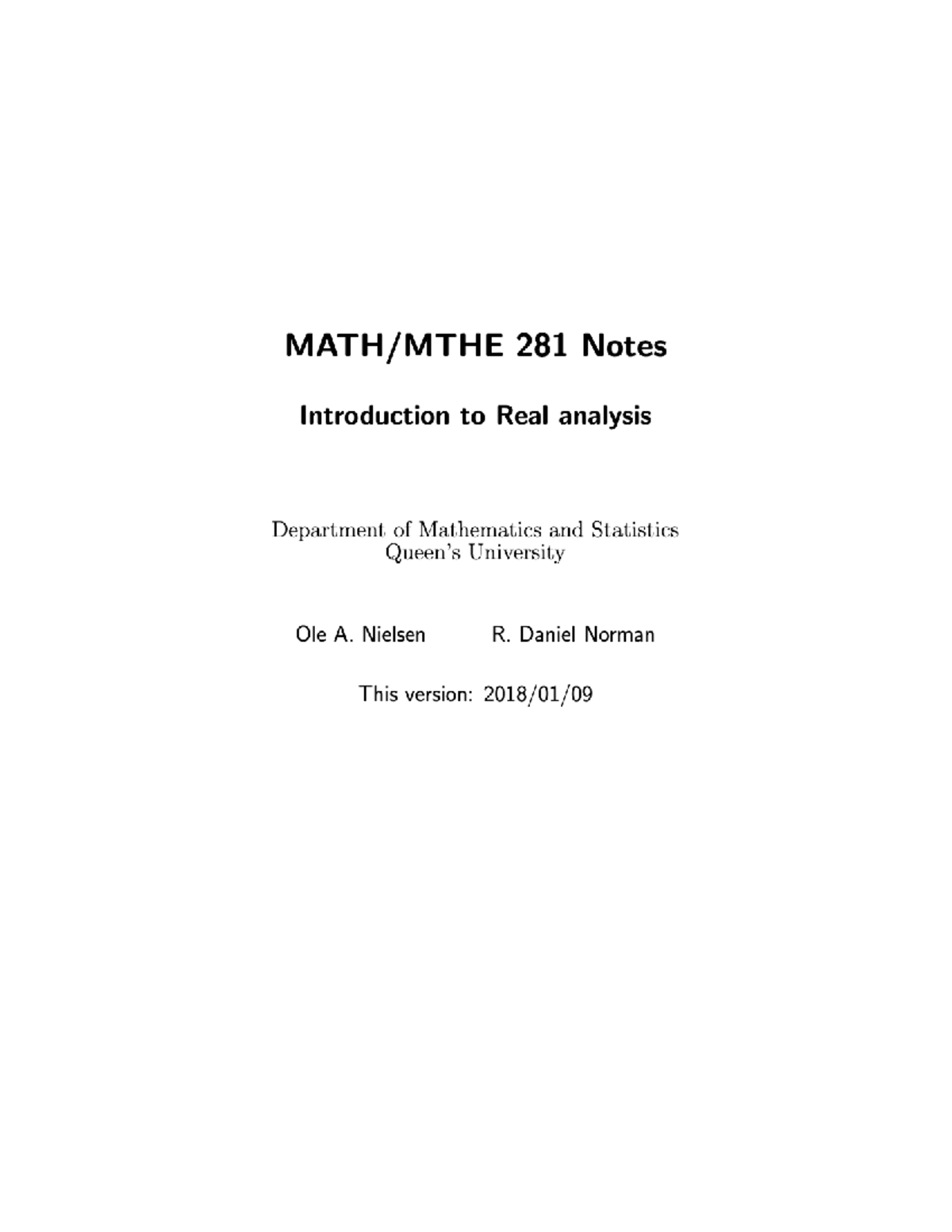 281 Notes - MATH MTHE 281 Introduction to Real Analysis W26 - Studocu