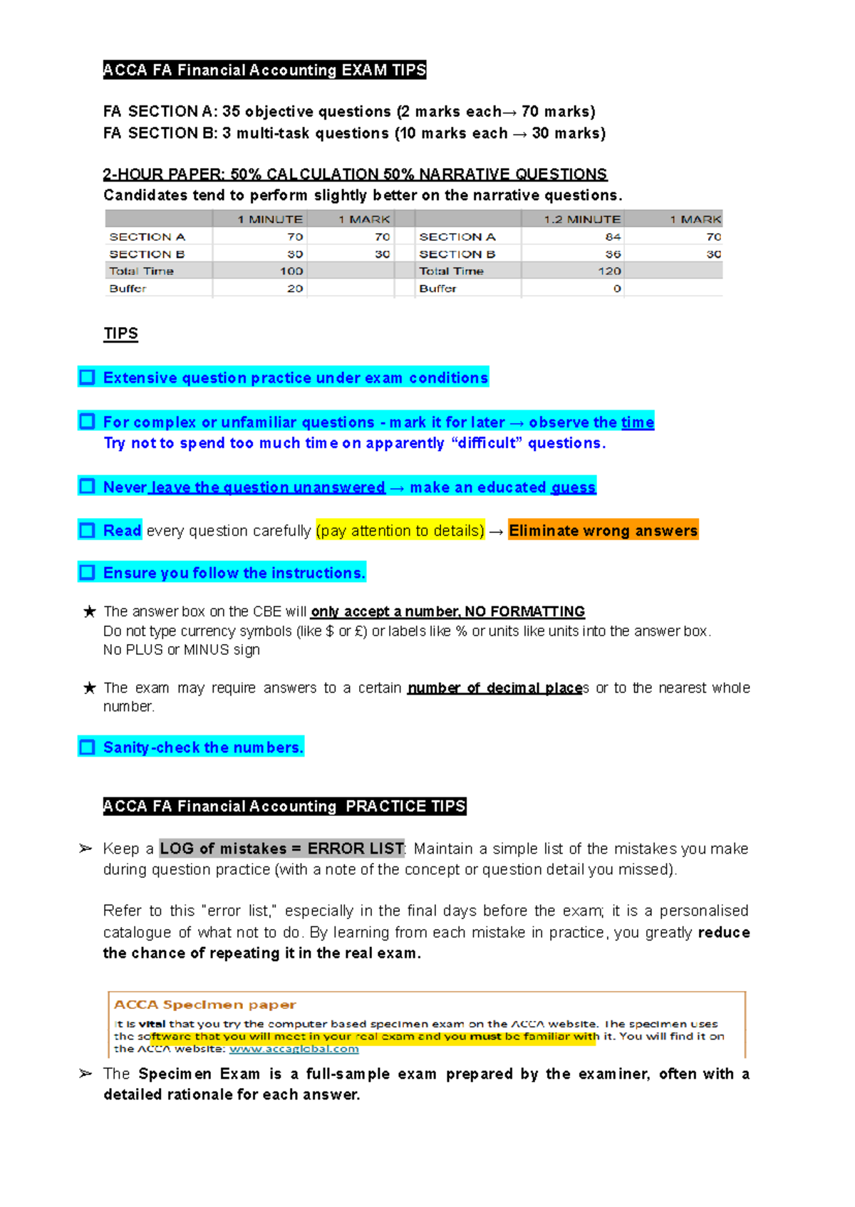 ACCA FA Financial Accounting Exam Tips and Practice Strategies - Studocu