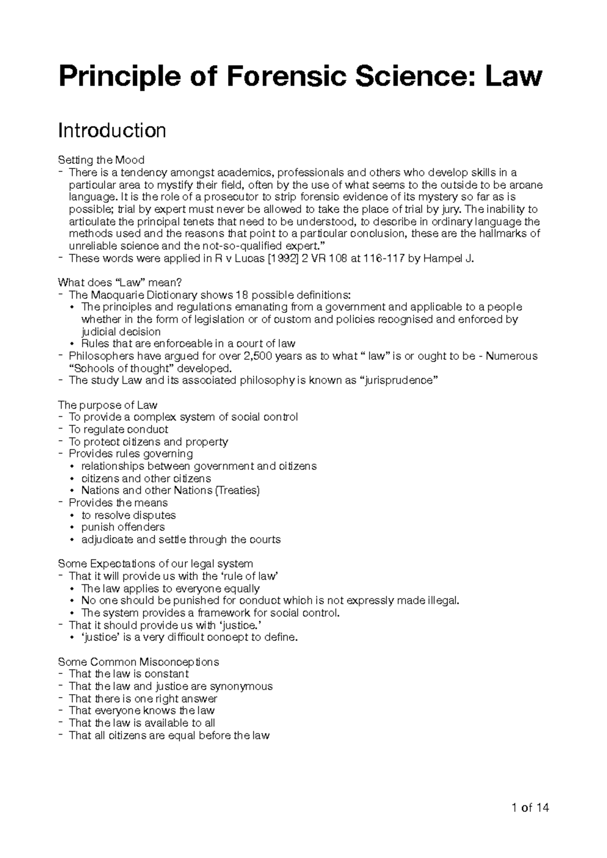 Forensic Science Principles in Law: Comprehensive Study Notes - Studocu