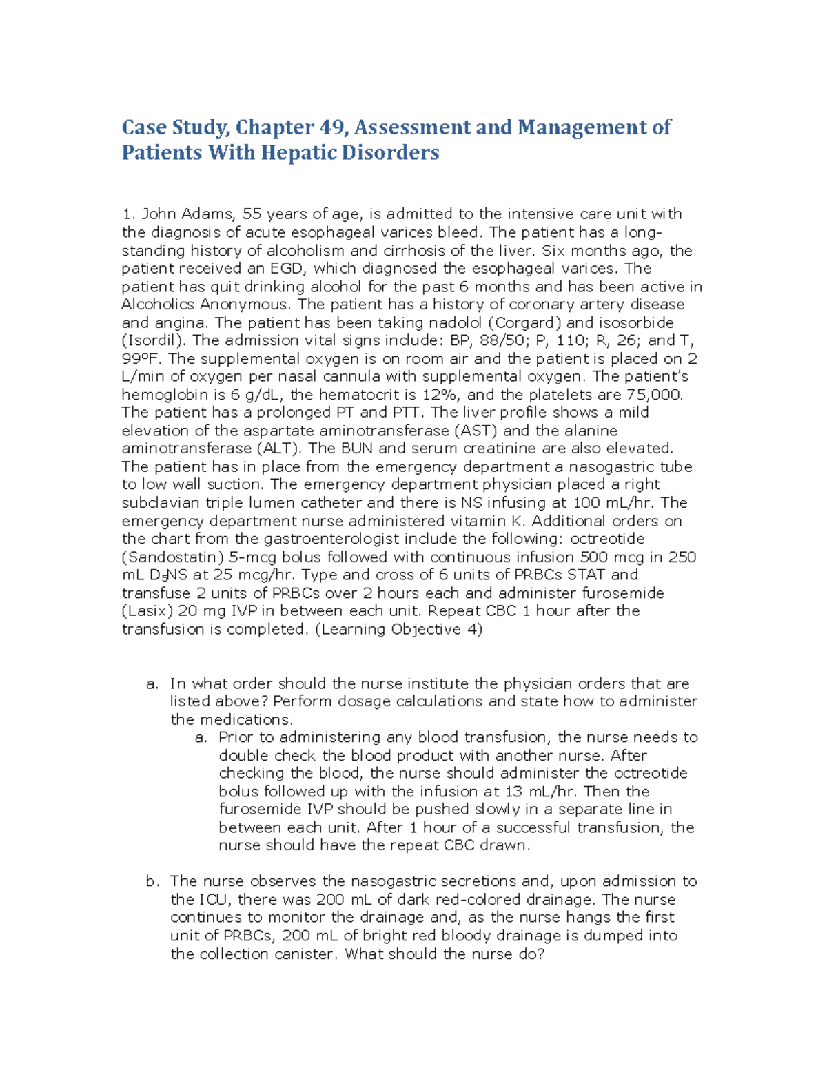 CS Ch49 - Case Study on Hepatic Disorders in ICU Patients - Studocu
