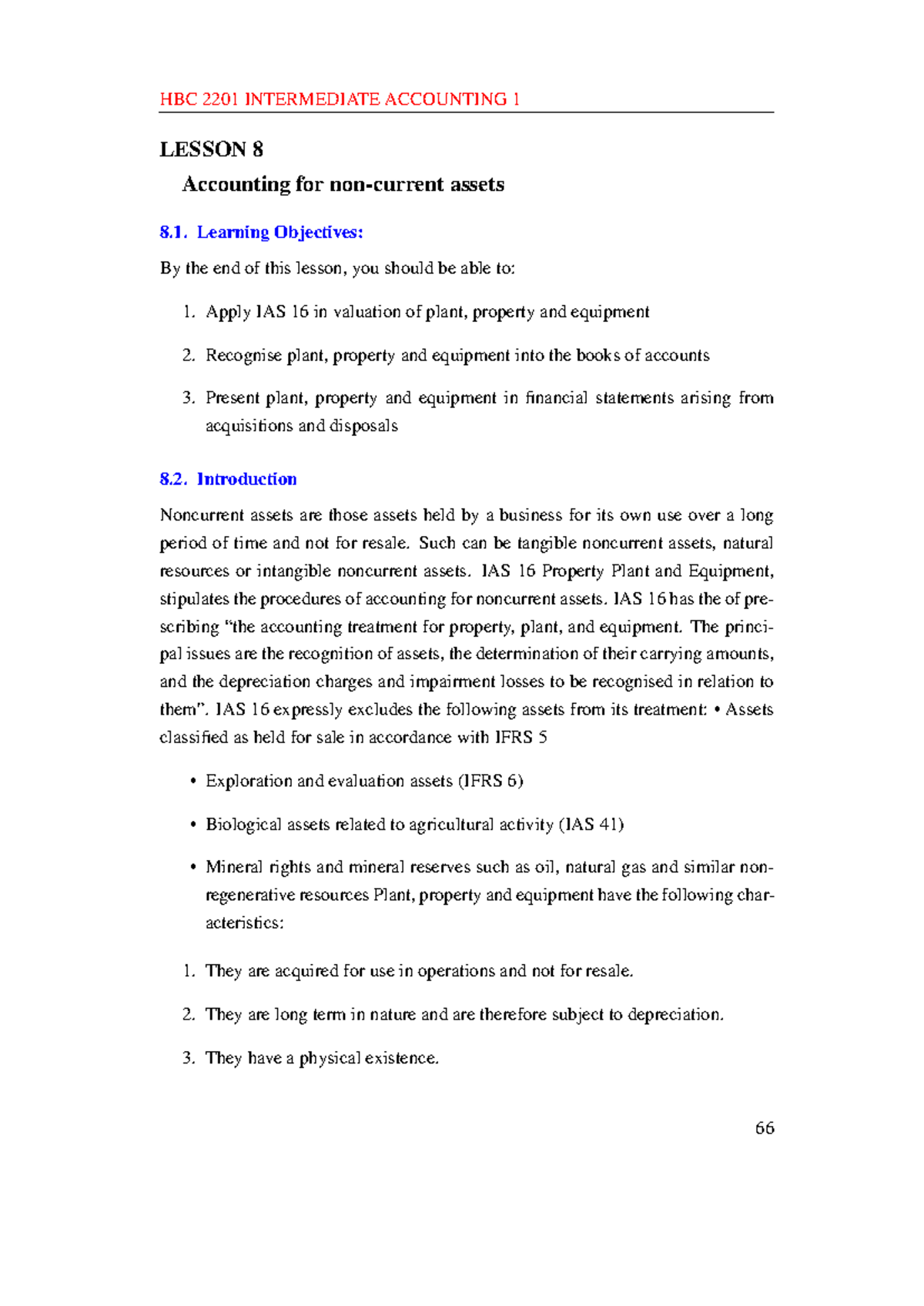 HBC 2201 INTERMEDIATE ACCOUNTING 1 LESSON 8: Accounting for Noncurrent ...