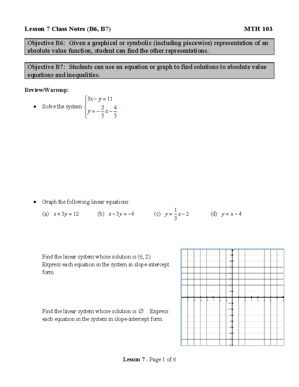 MTH B6 B7 - This is a practice exam that goes over Student can ...