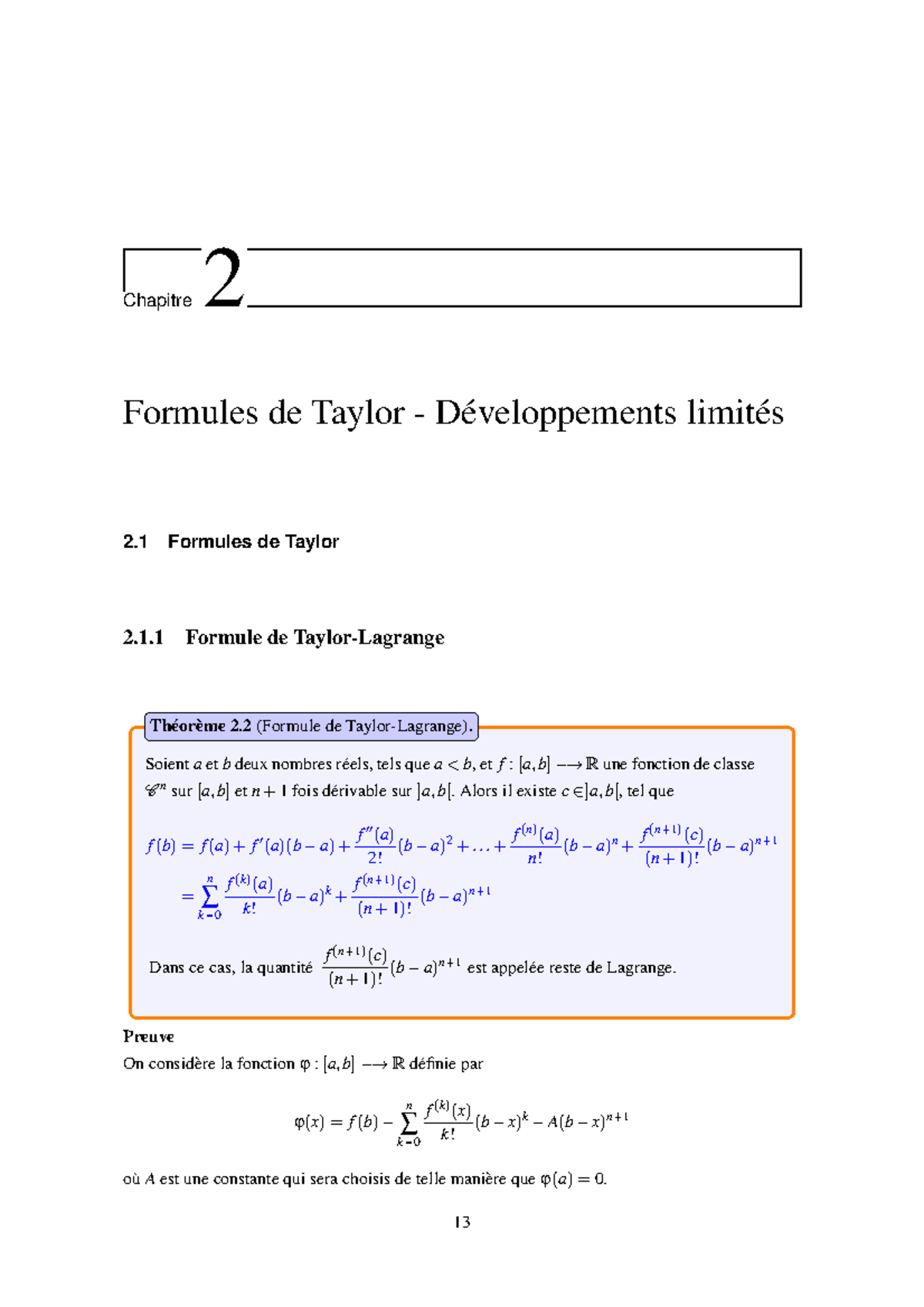 Formules de Taylor et Développements Limites - Chapitre 2 - Studocu
