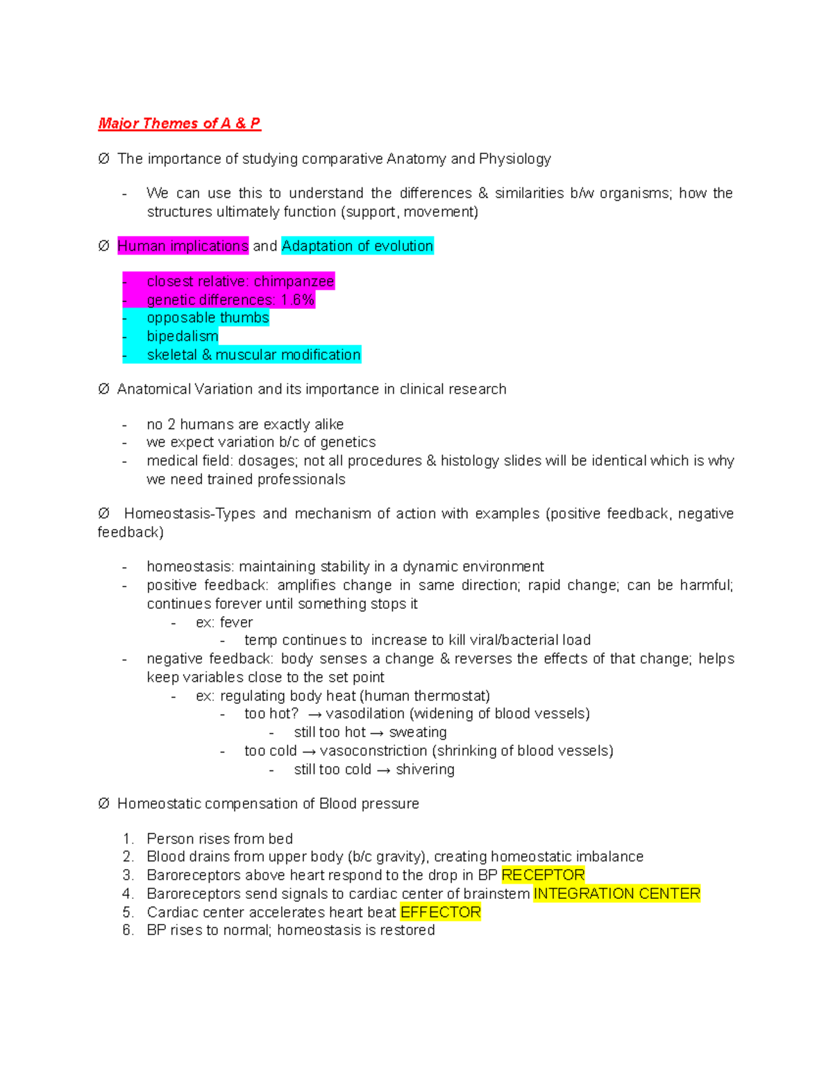 A&P 101 Final Exam Study Guide: Major Concepts and Mechanisms - Studocu