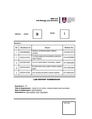 BMS415 Lab Manual Instructions; Cover Page & Rubric - PRACTICAL CLASS ...