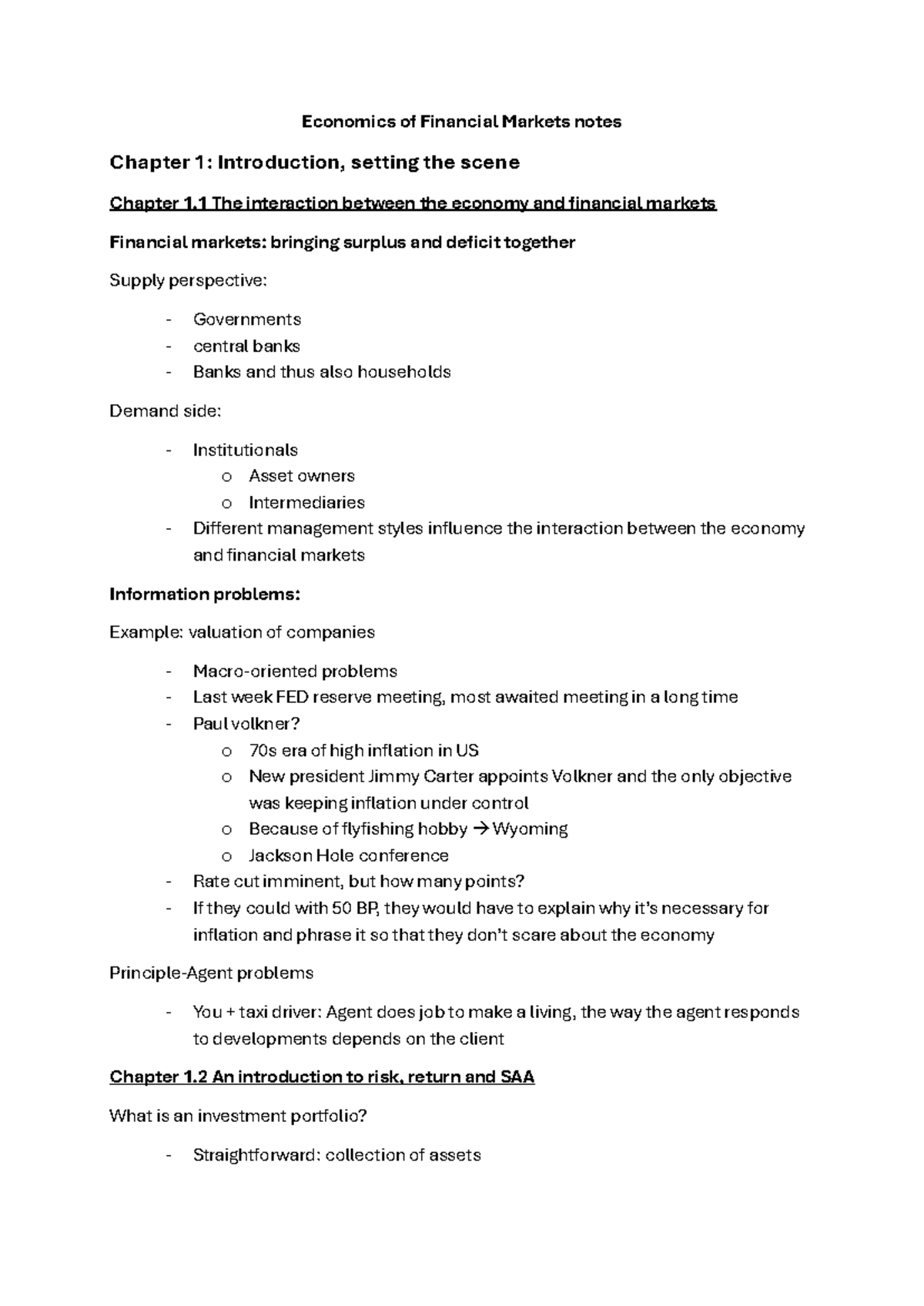 Economics of Financial Markets Notes: Chapter 1 - Introduction & Key ...