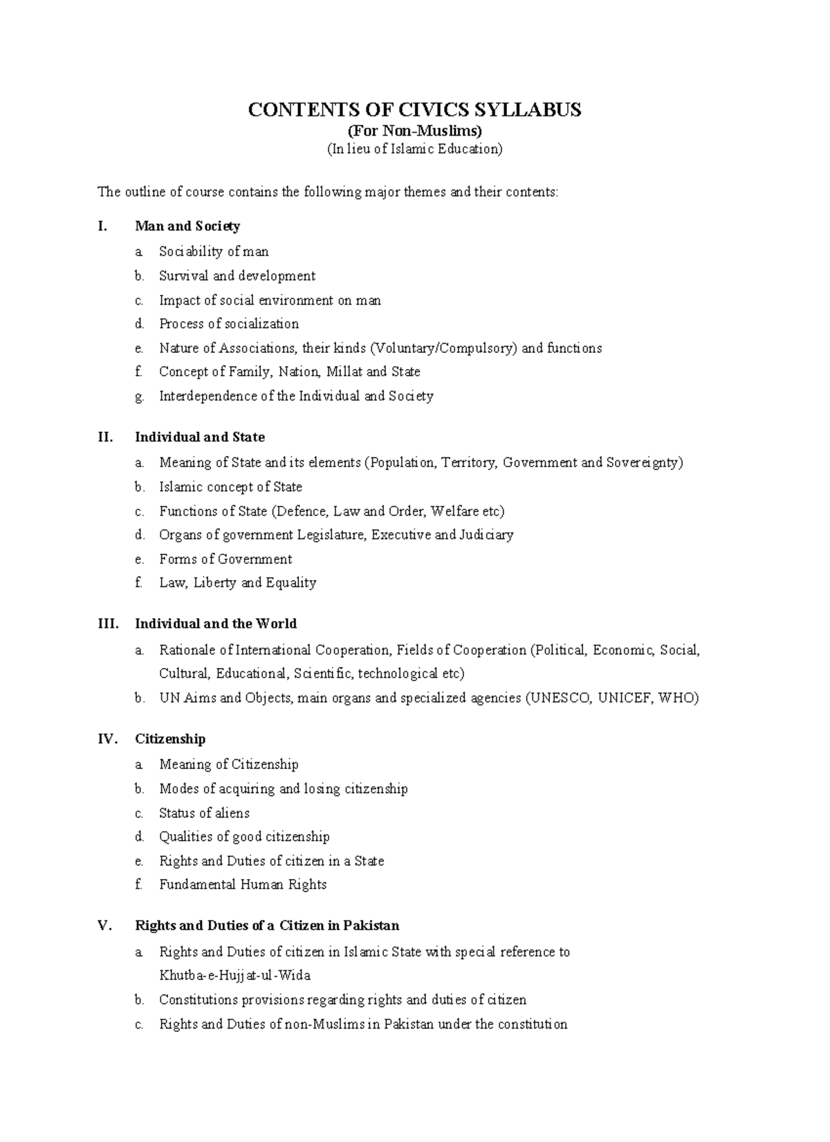 Basic Economics - CONTENTS OF CIVICS SYLLABUS (For Non-Muslims) (In ...