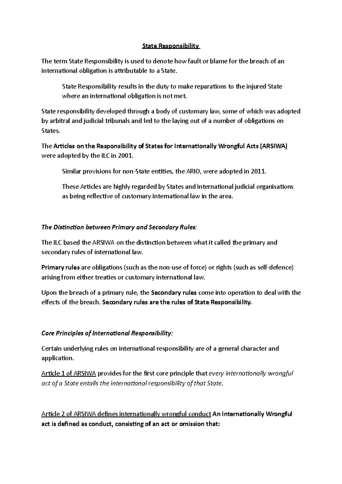 State Responsibility notes - State Responsibility The term