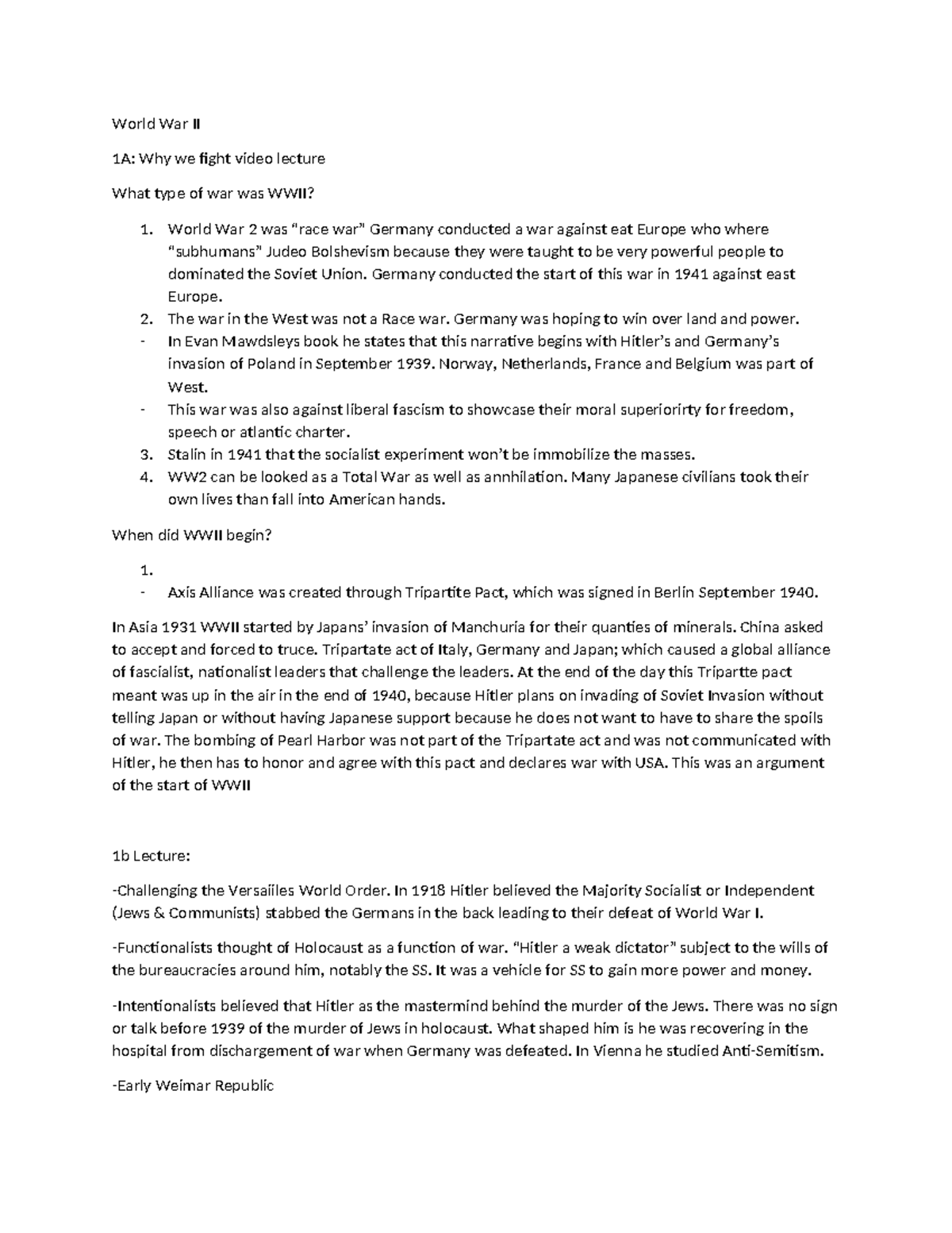World War II 1A: Analyzing the Causes and Consequences of the Conflict ...