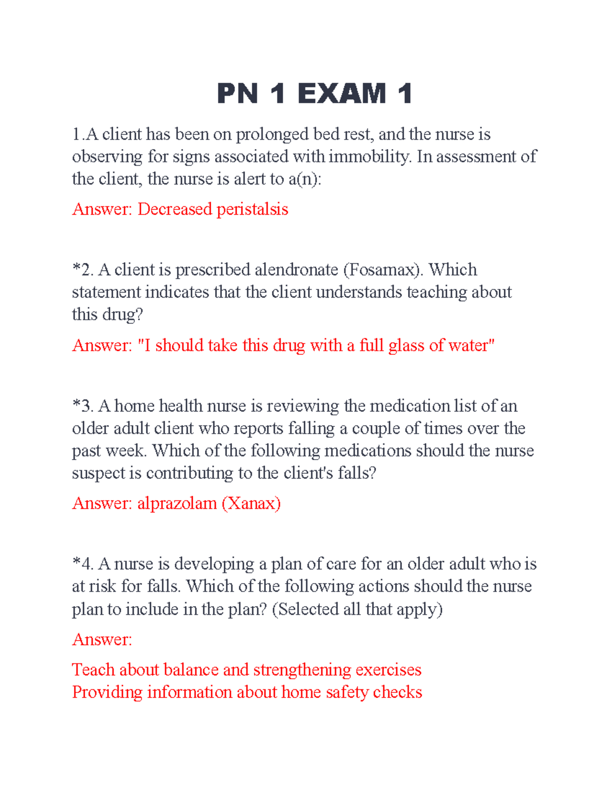 PN 1 EXAM 1 - Comprehensive Study Guide for Nursing Care and Safety ...