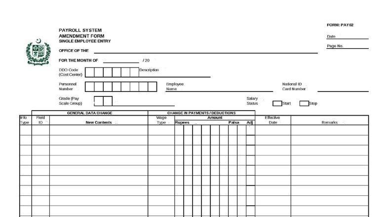 PAY02 Payroll System Amendment Form - Employee Entry Changes - Studocu