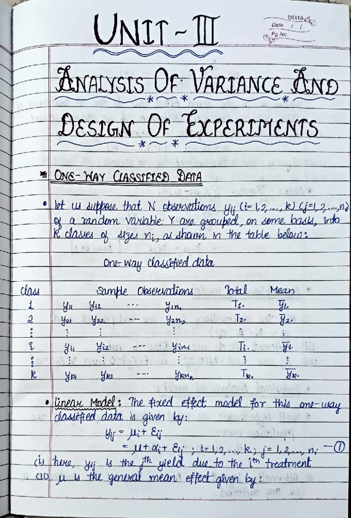 UNIT-3 Lecture Notes on Variance Analysis and Experimental Design - Studocu