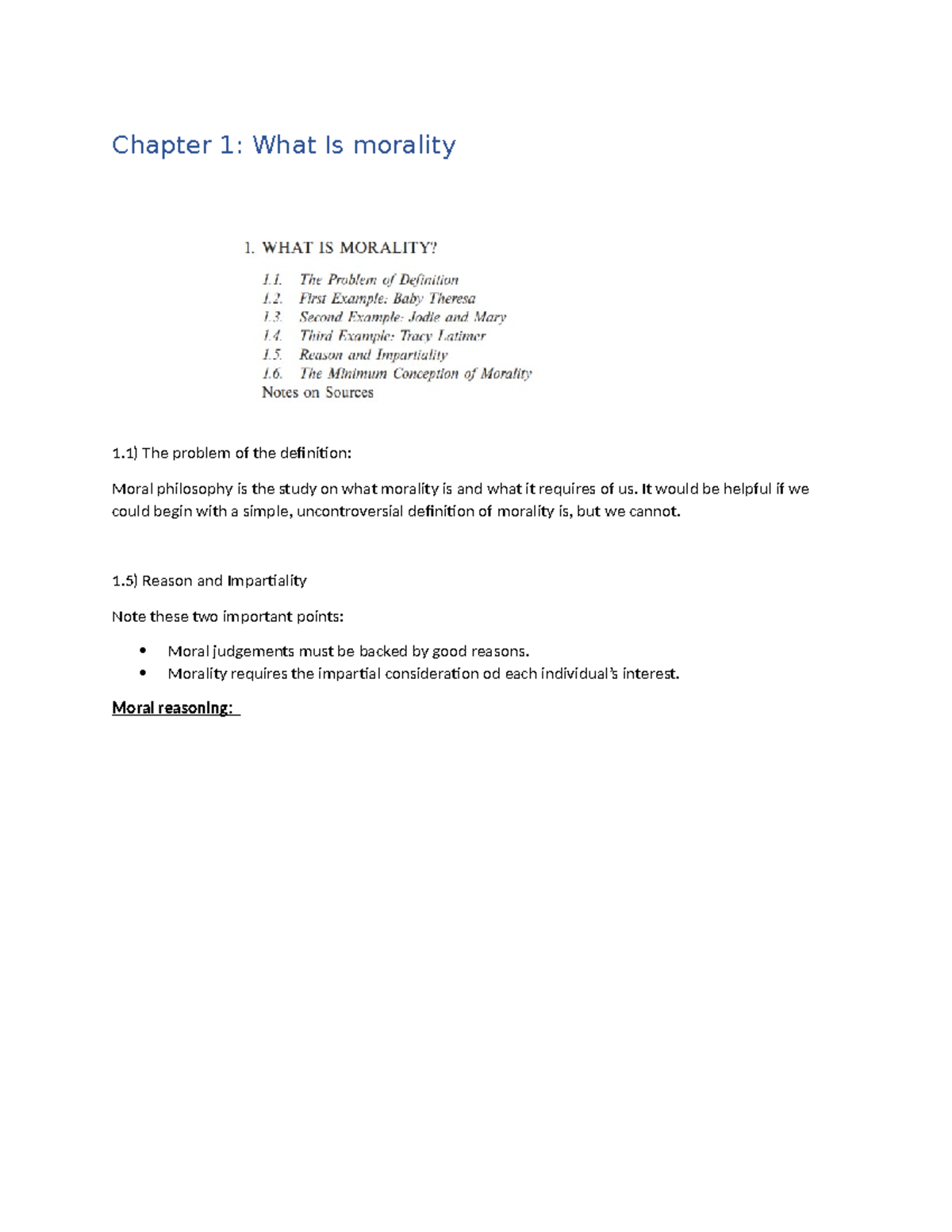 Chapter 1 - Philosophy 144 - Chapter 1: What Is morality 1) The problem ...