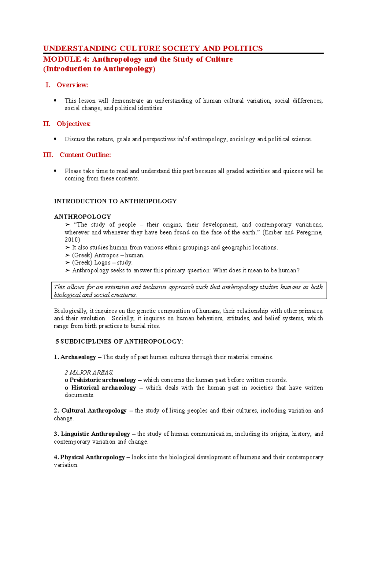 Module 4: Anthropology and the Study of Culture Overview and Insights ...