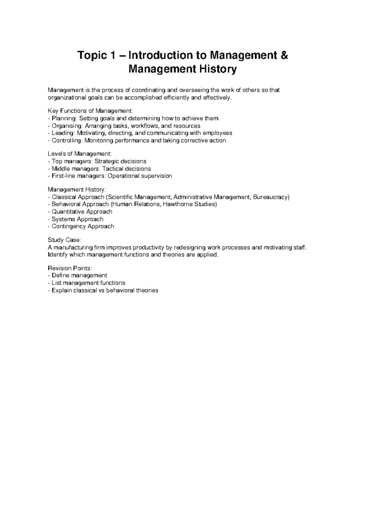 Introduction to Management Study Guide (MGMT 101) - Studocu