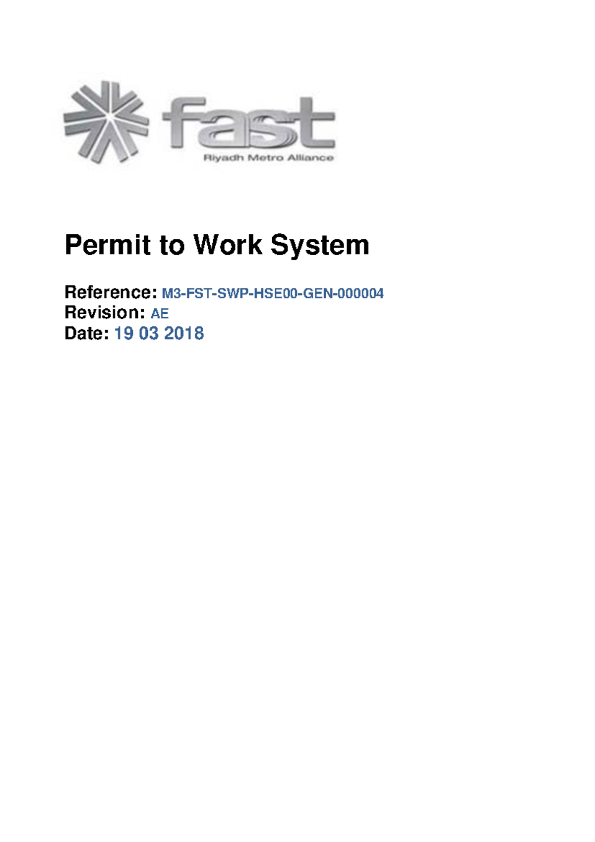 SWP-04: Safe Work Procedure for Permit to Work System - Studocu
