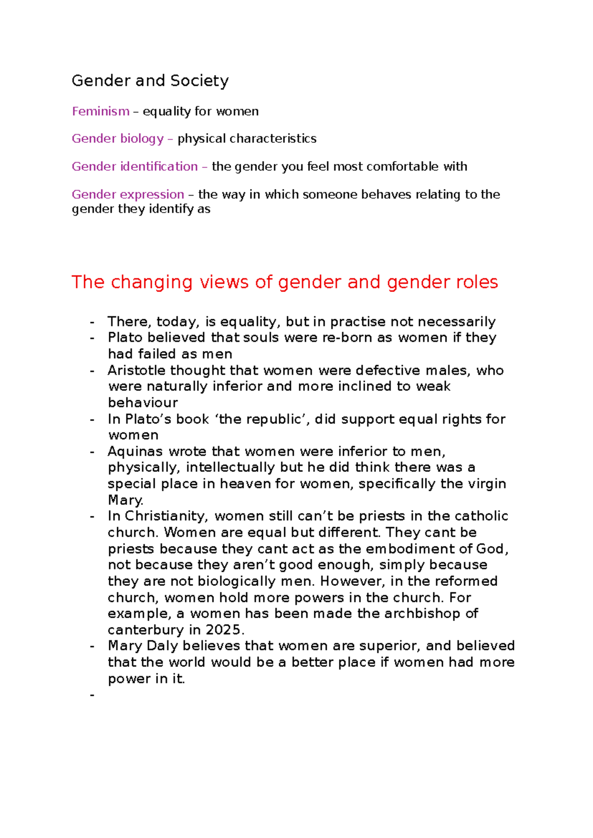 Gender and Society: Exploring Feminism and Equality in Theology - Studocu