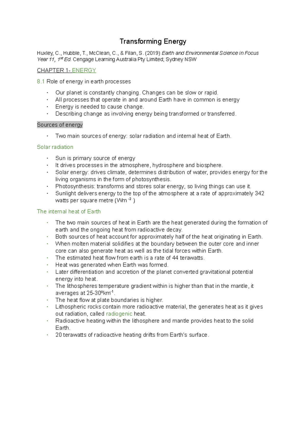 Energy Transformation and Transfer in Earth Processes - Module 3 Notes ...