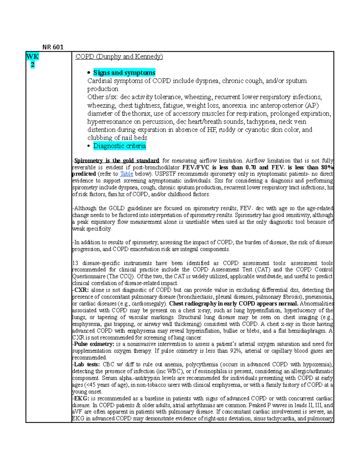 NR 601 Week 2 Study Guide: COPD and Asthma Insights - Studocu