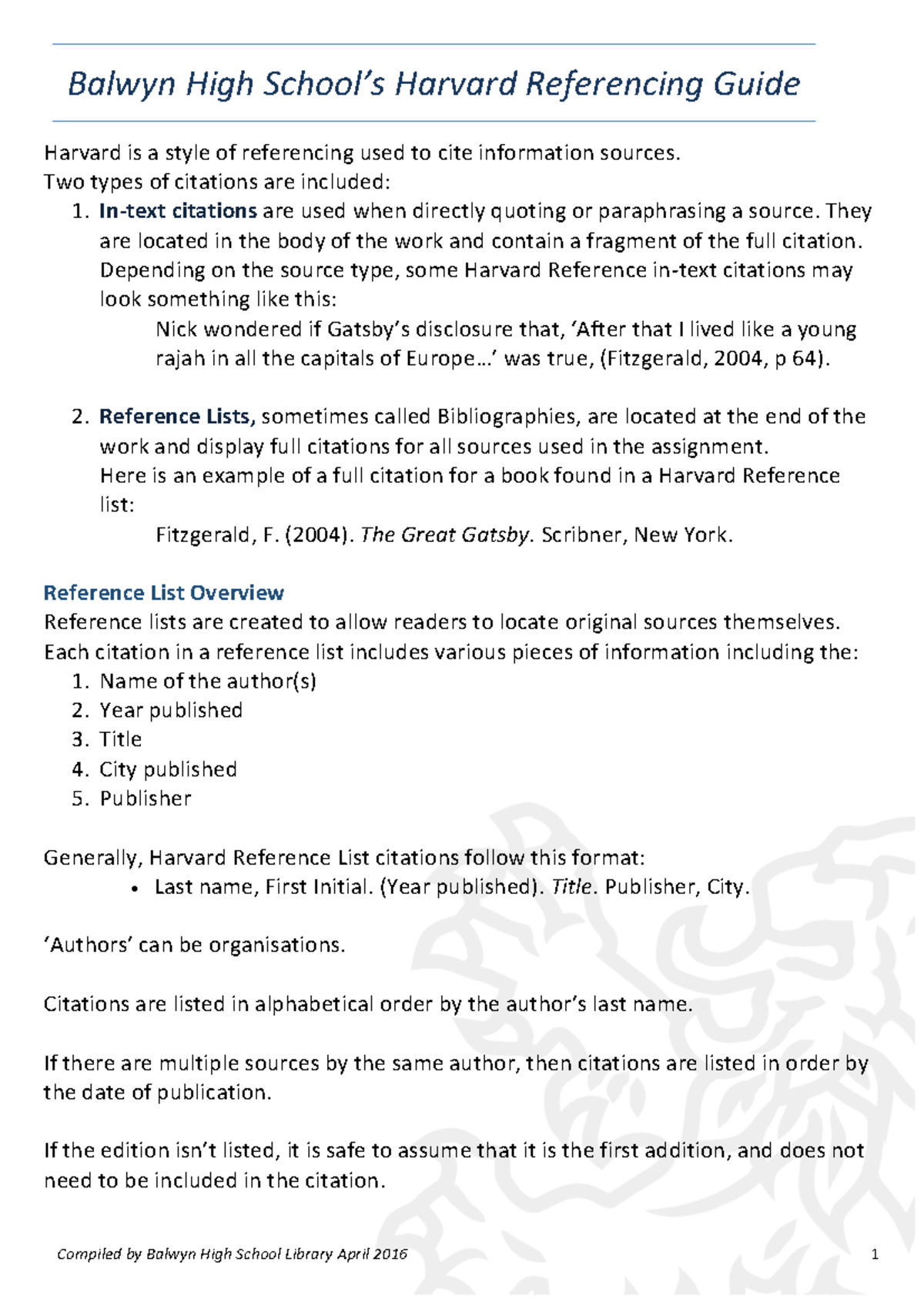 BHS Referencing Guide - iuh dwioefjwe f eijfe wfoeif ejfiosdf kcvjsldv ...