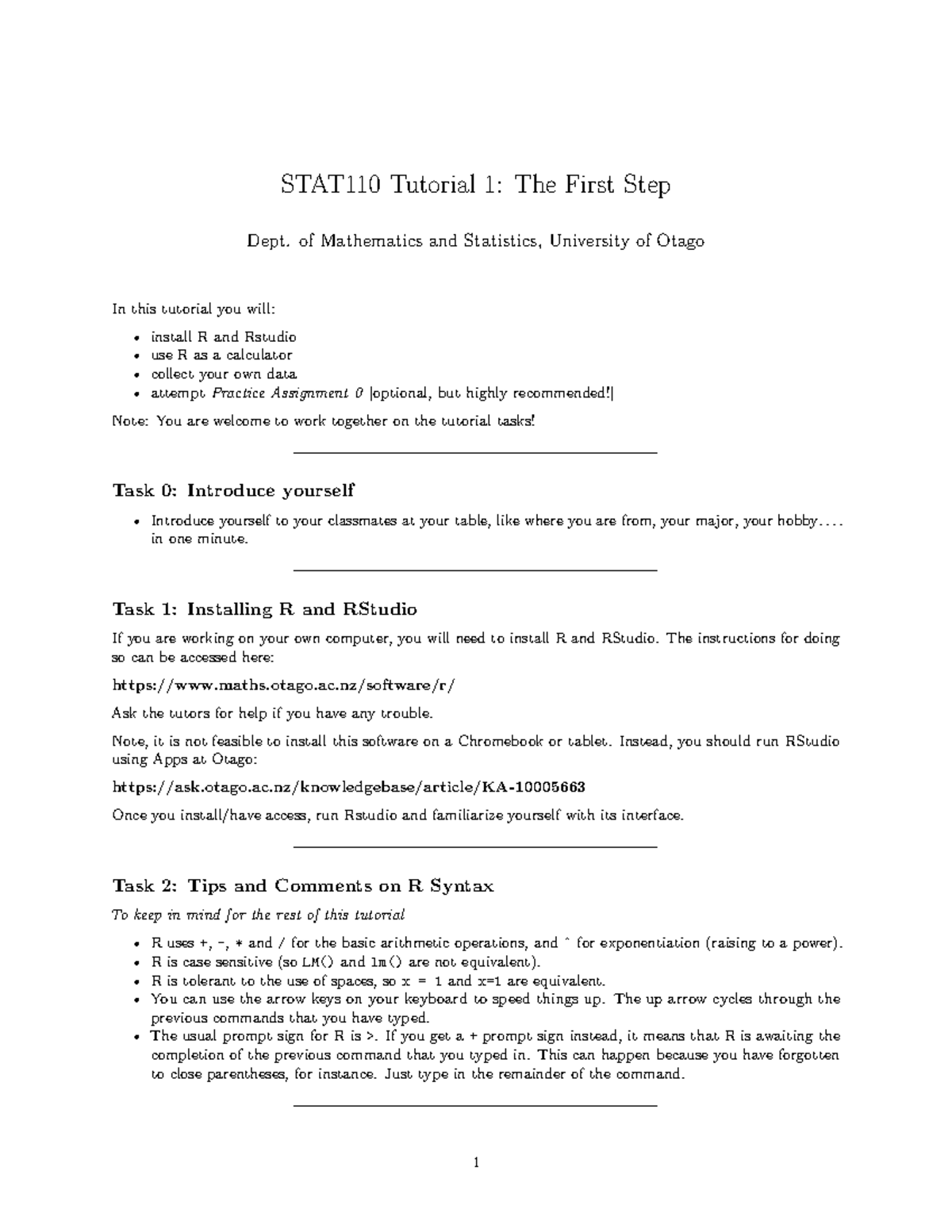 STAT110 Tutorial 1: Introduction to R and Data Collection - Studocu