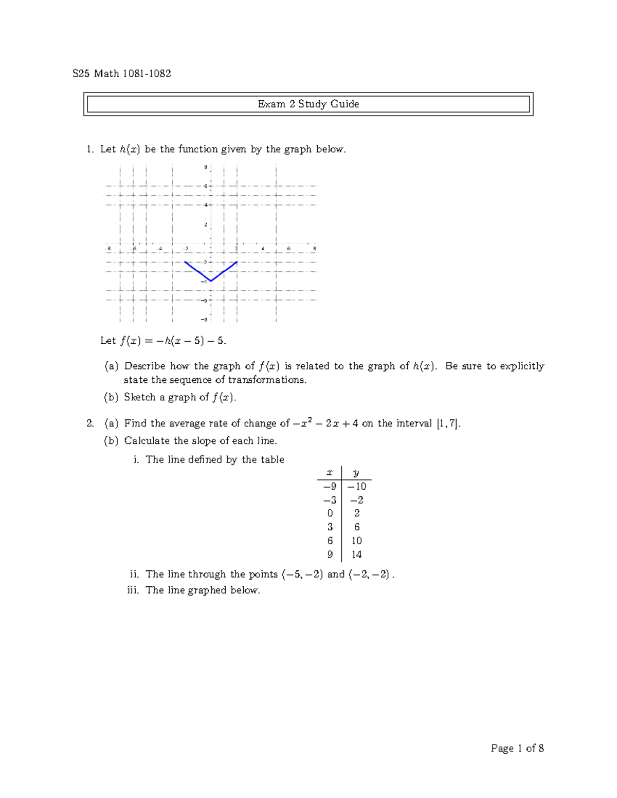 Math 1081-1082 Exam 2 Study Guide: Key Concepts and Problems - Exam 2 ...