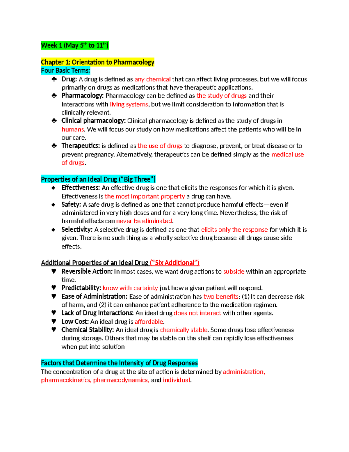 Pharm 101: Week 1 & 2 Notes on Pharmacology and Nursing Practice - Studocu