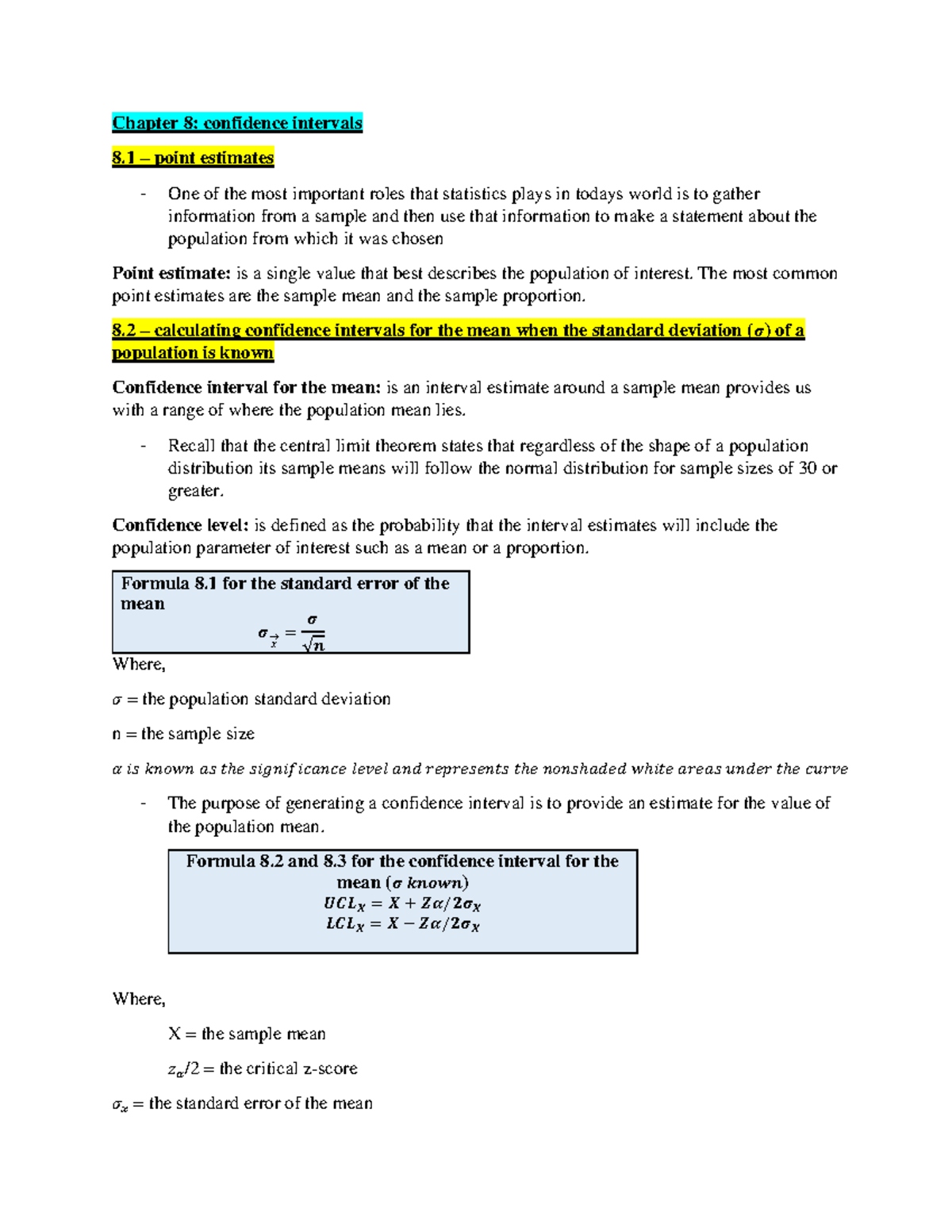 Statistics Final Notes (Ch. 8,9,14) - Warning: TT: undefined function ...