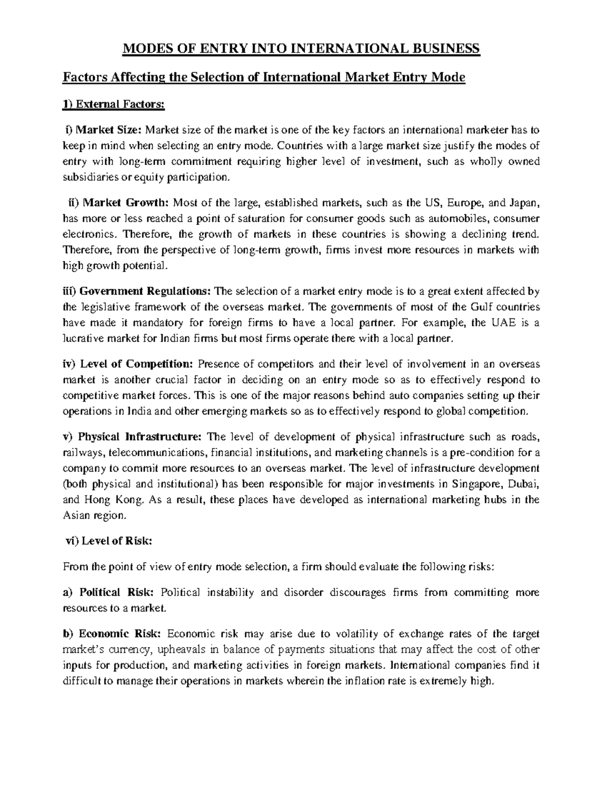 IB Chapter 2 - Modes of Entry into International Business - Studocu