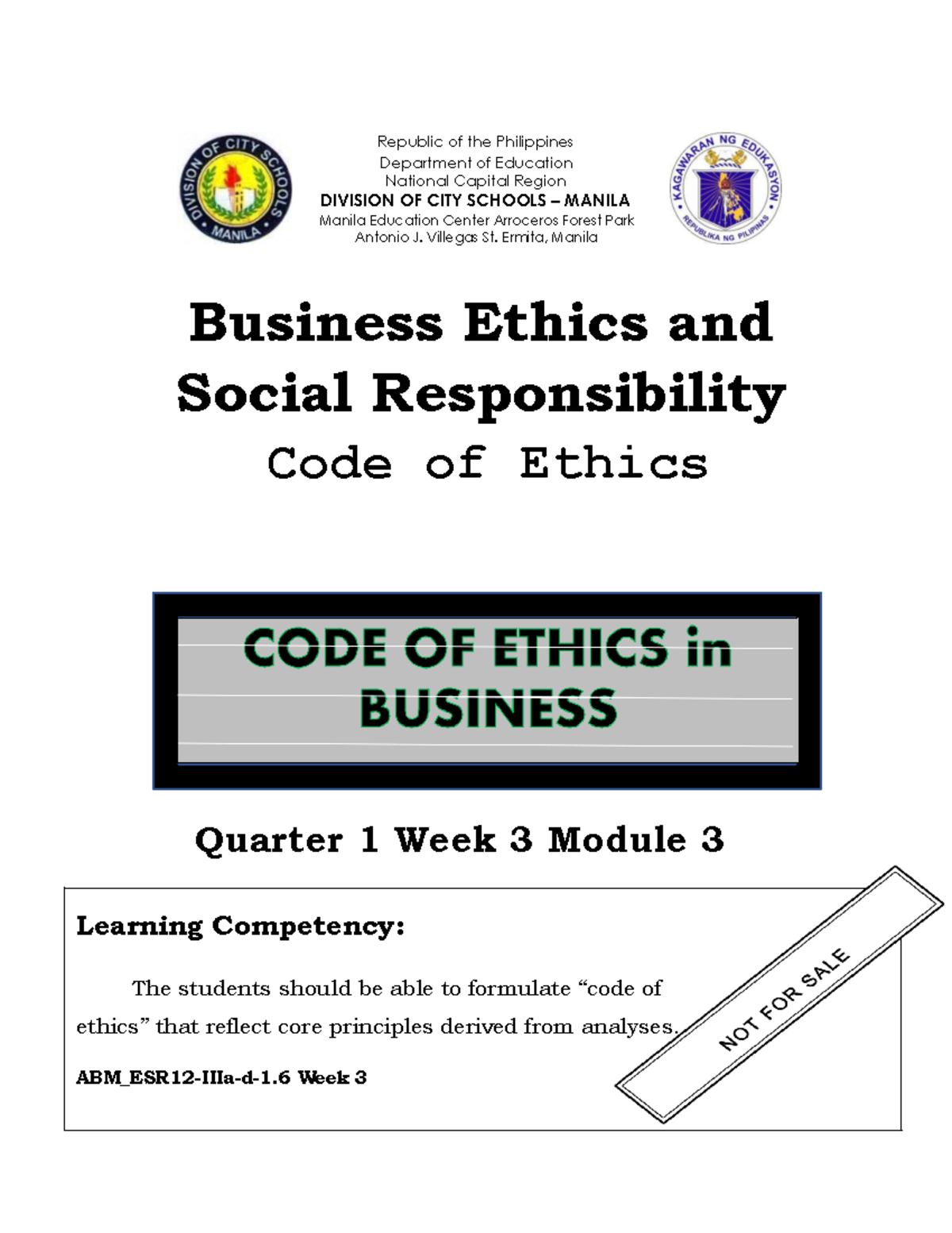 ABM- Business Ethics Social Responsibility 12 Q1 W3 Mod3 - Republic of ...
