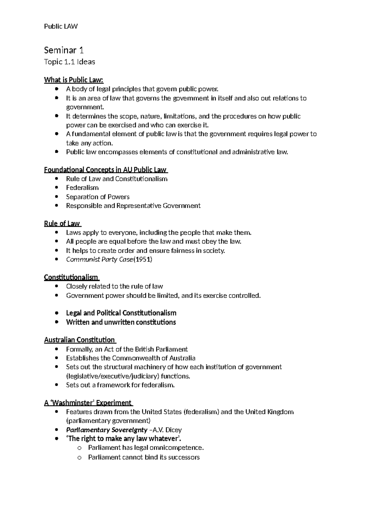 Public LAW Seminar 1-7: Understanding Public Law Principles and ...