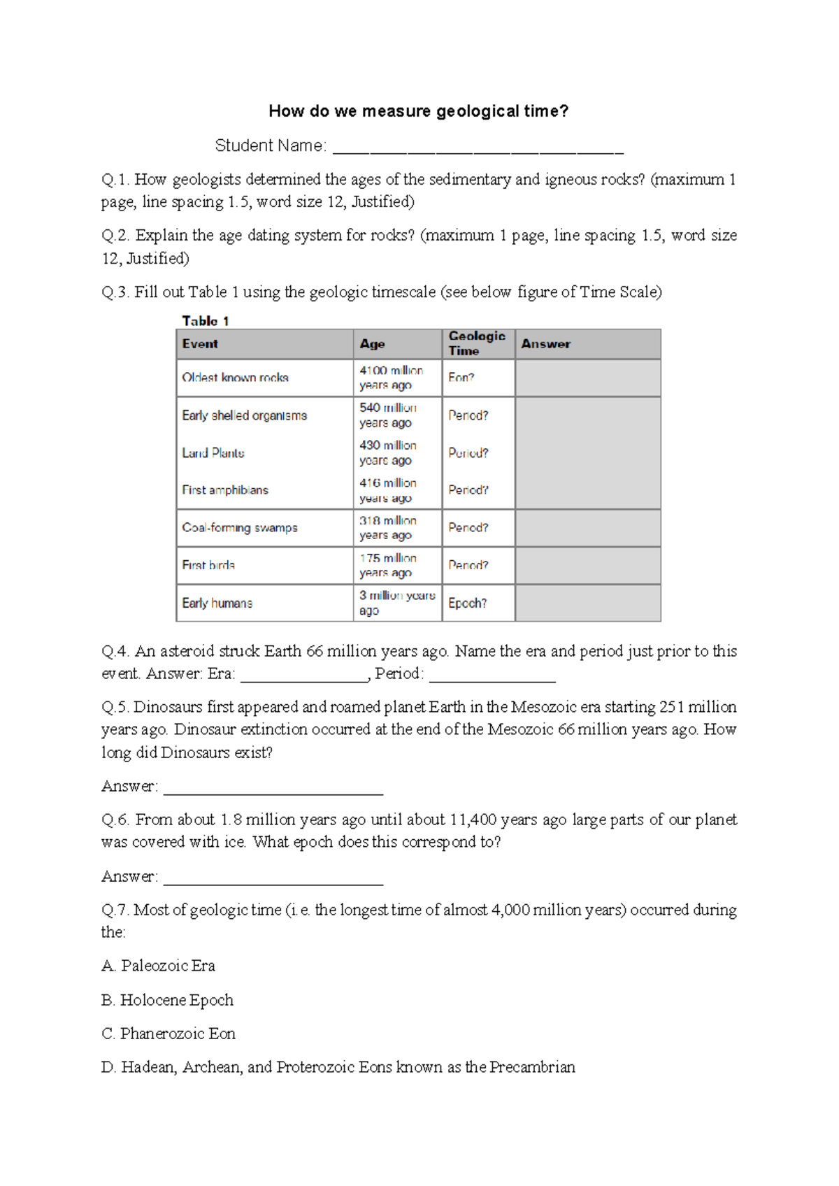 Lab Task Geological Time Scale - How do we measure geological time ...