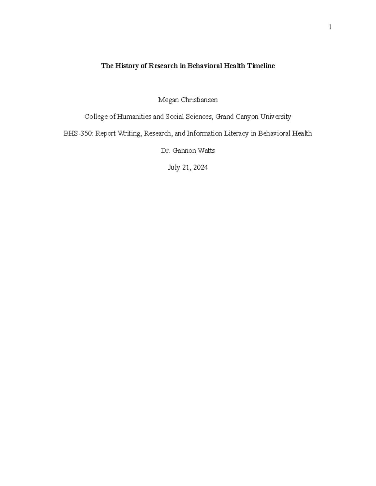 BHS 350 Week 1: Key Behavioral Health Research Milestones - Studocu