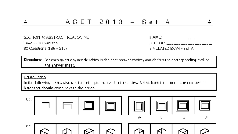 ACET 2013 Set A - Abstract Reasoning Simulated Exam - Studocu