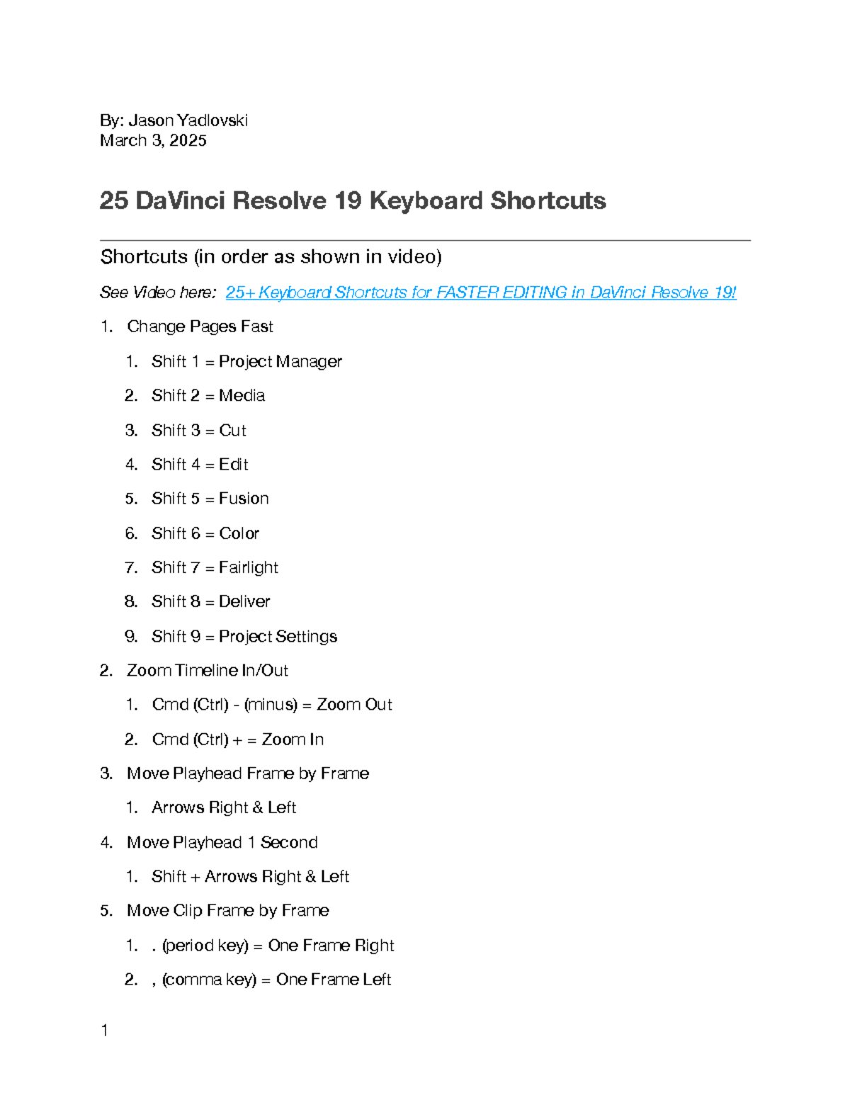 25 DaVinci Resolve 19 Keyboard Shortcuts for Faster Editing - Studocu