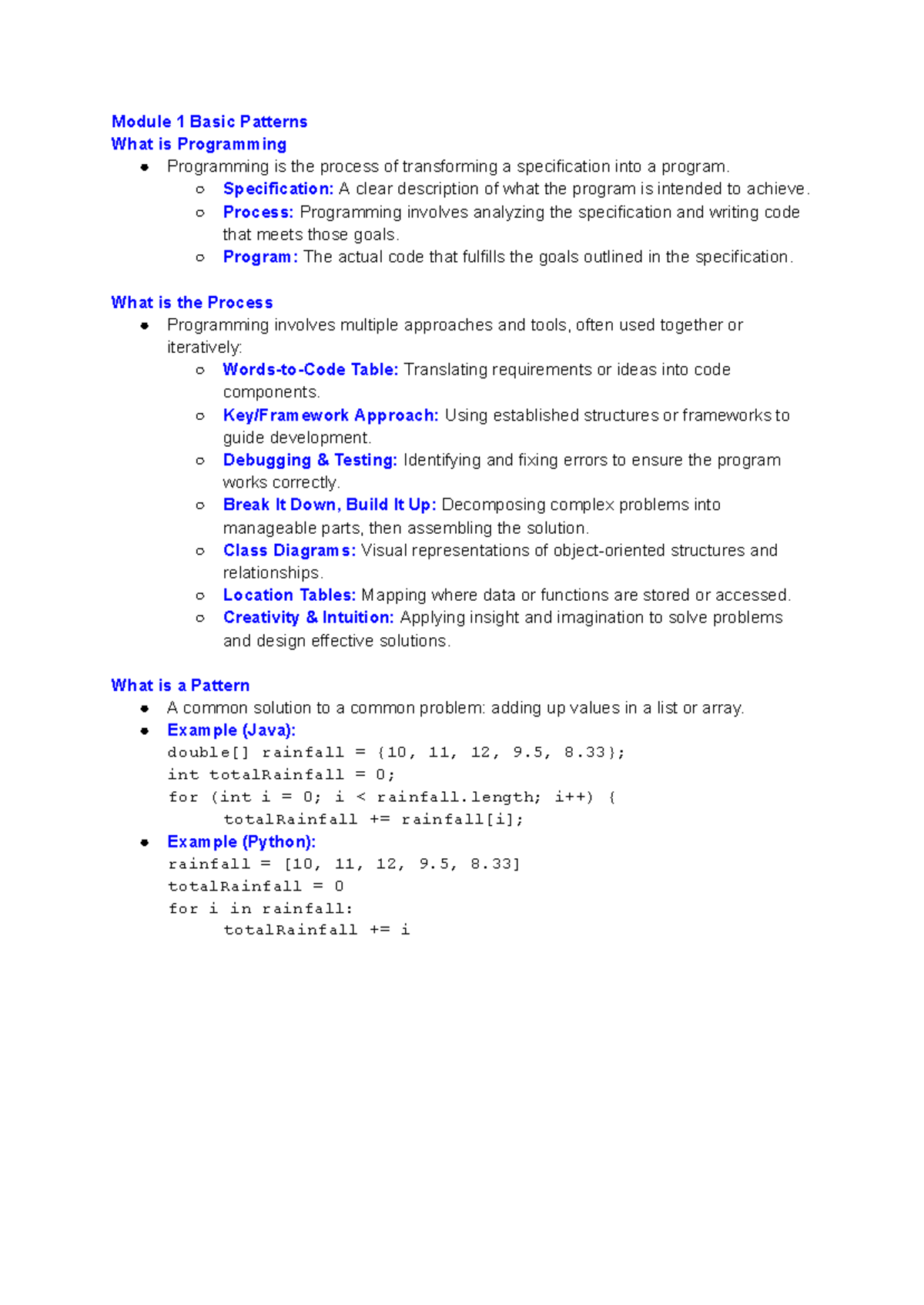 Programming 2 Module 1: Basic Patterns and Processes in Coding - Studocu
