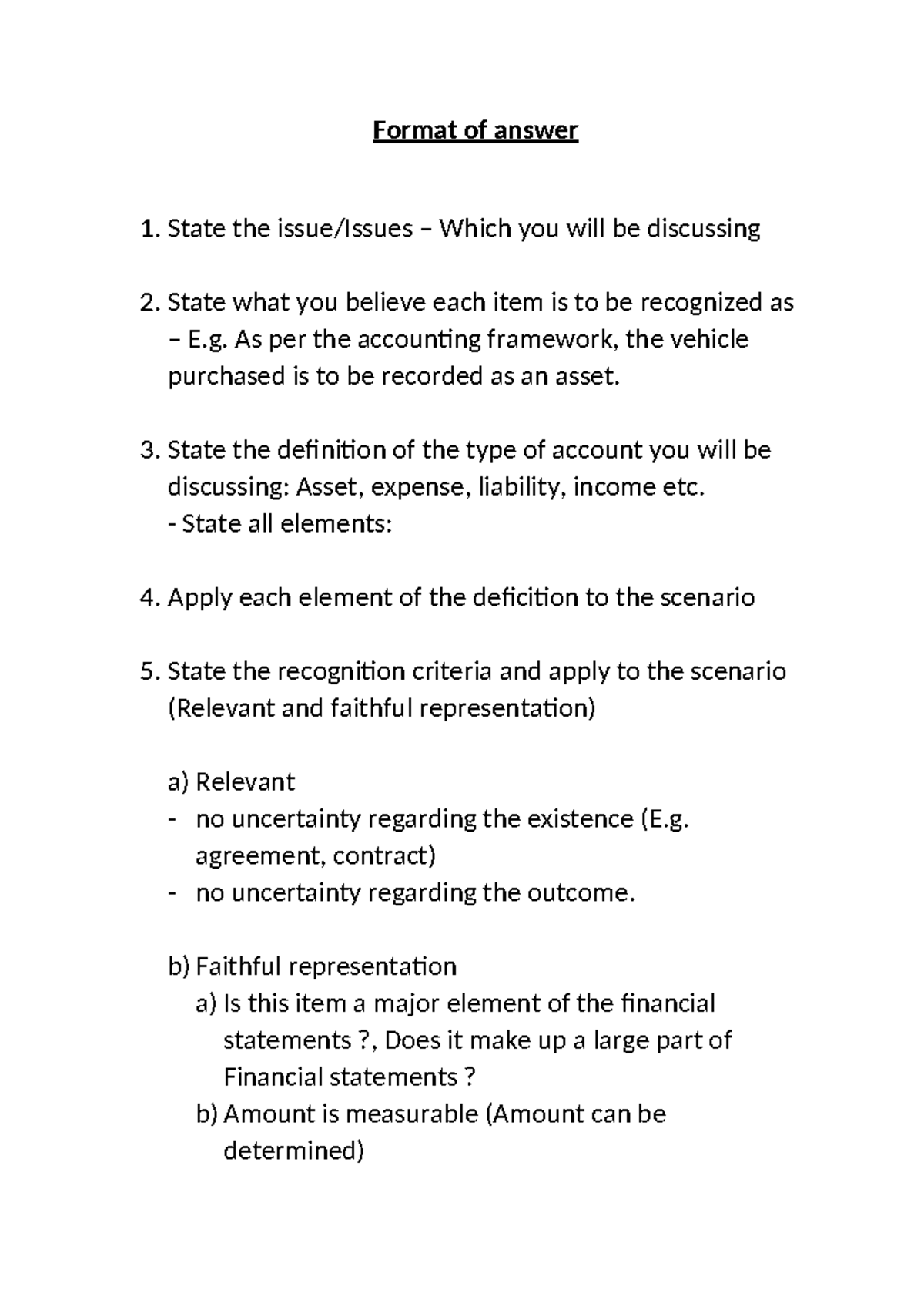 Conceptual Framework - Notes - Format of answer 1. State the issue ...