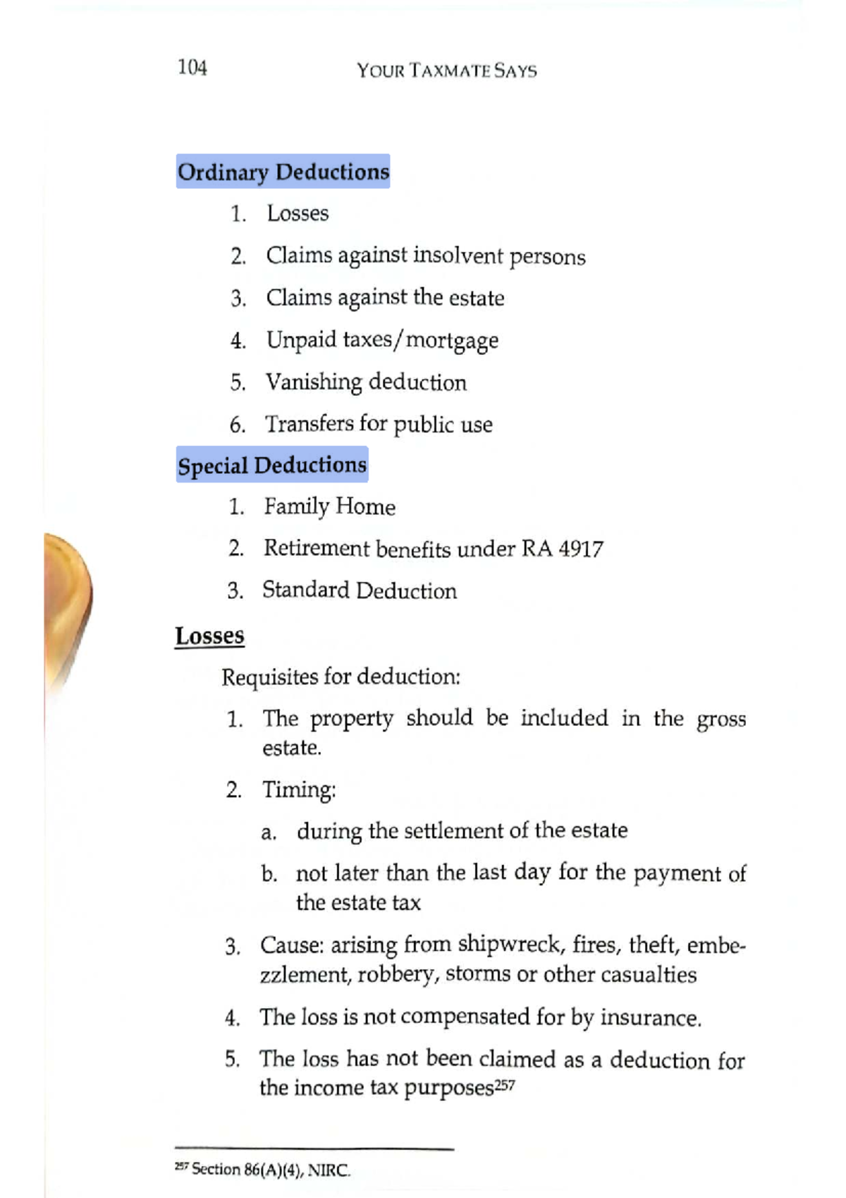 104 Your Taxmate Says: Ordinary and Special Deductions Explained - Studocu